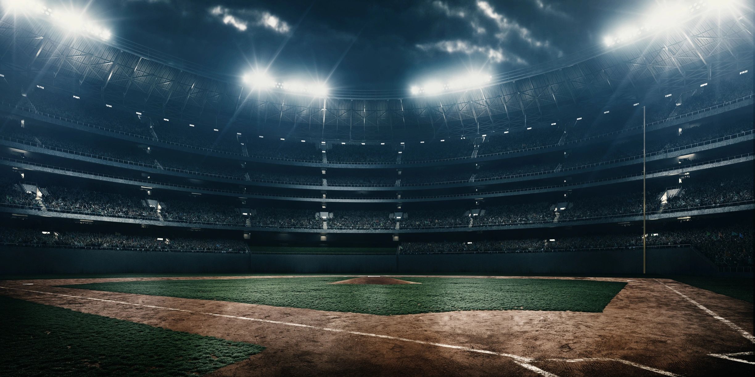 Professional baseball stadium at night